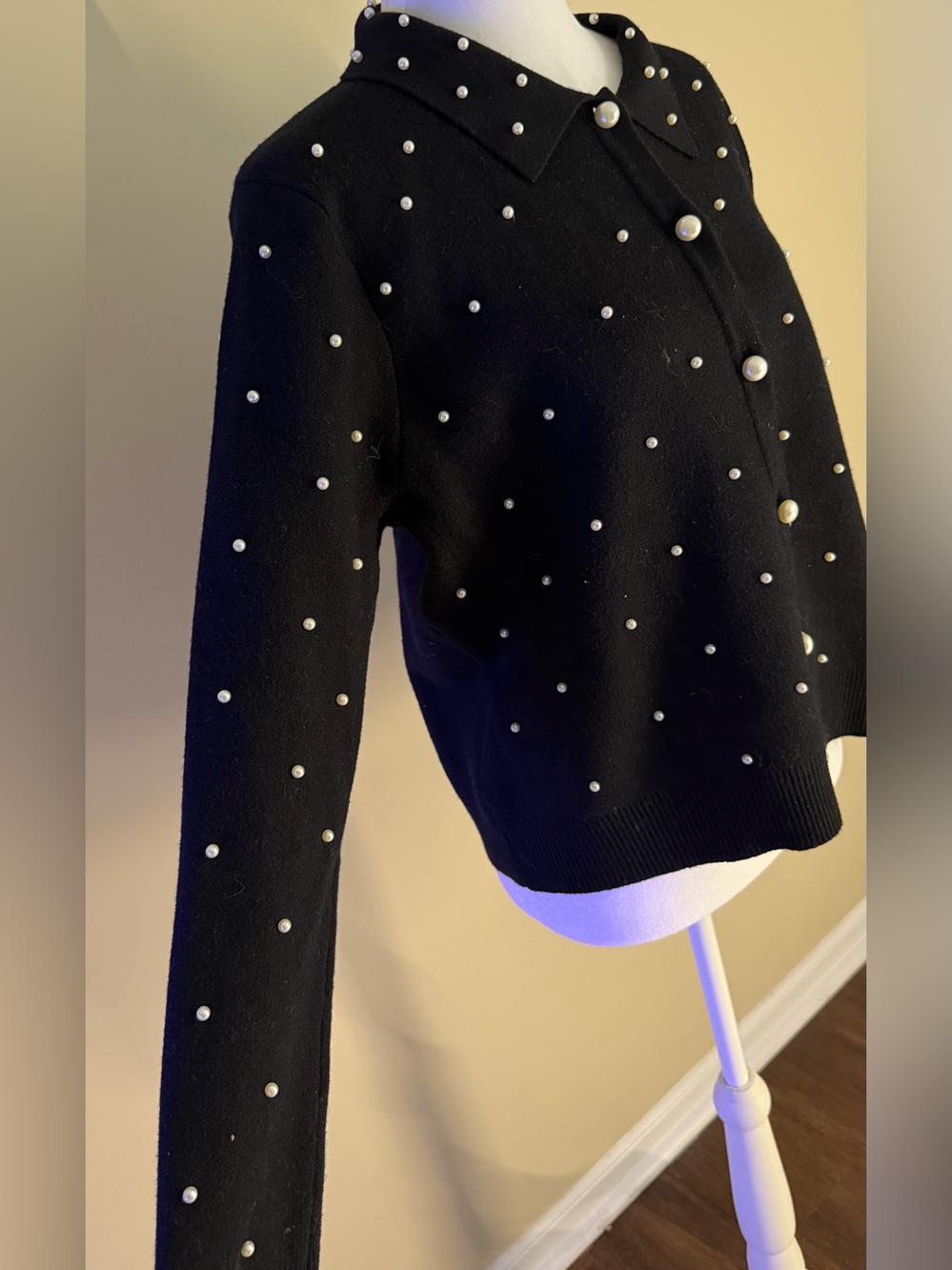 Sioni Black Knit Cardigan with Pearl Buttons